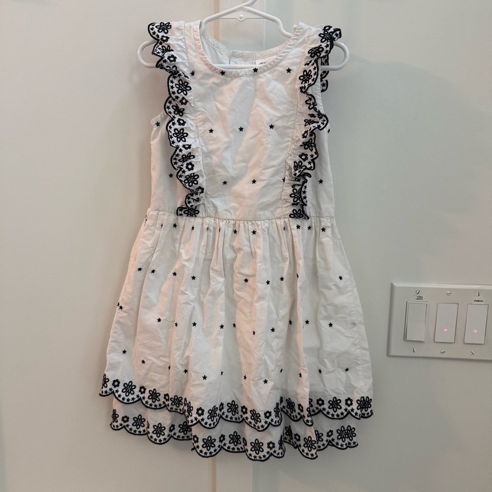 Hanna Andersson White Dress with Black Floral Trim